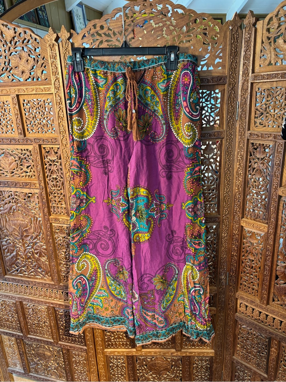 Bohemian Paisley Flare Leg Pants - Magenta